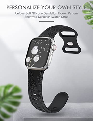 Image of Minyee Floral Engraved Band Compatible with Apple Watch 41mm 40mm 38mm 42mm 44mm 45mm 46mm 49mm Women, Cute Soft Silicone Flower Sport Fancy Strap for iWatch Series 11 10 9 8 7 6 5 4 SE /Ultra 3 2 1