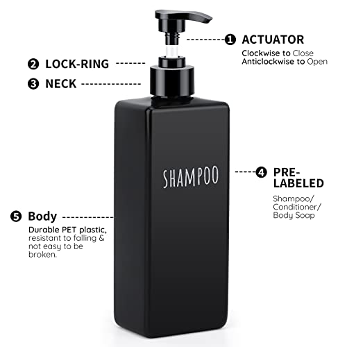 Segbeauty Square Soap Dispenser Black, 3pcs 16.9oz Refillable Shampoo and Conditioner Bottles, 500ml Empty Reusable Plastic Pump Bottle Bathroom Shower Dispenser Set for Body Wash Liquid Gel Lotion3