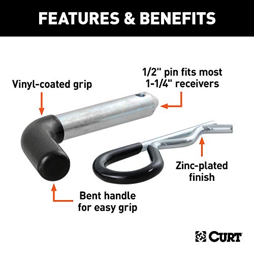 Curt 21410 Trailer Hitch Pin & Clip With Vinyl-Coated Grip, 1/2-Inch Diameter, Fits 1-1/4-Inch Receiver #TOP2