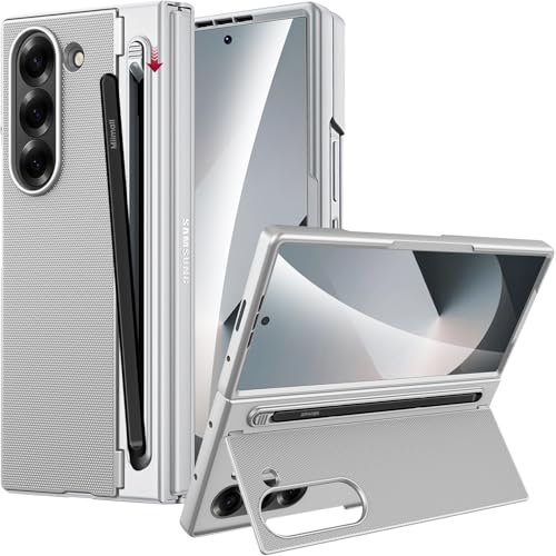 Miimall Coque pour Samsung Galaxy Z Fold 6 avec Stylus, [Fente pour Stylet][Verre Trempé HD], Renforcée Robuste Antichoc Antidérapante Fine Léger Coque Samsung Z Fold 6 avec Support (Argent)