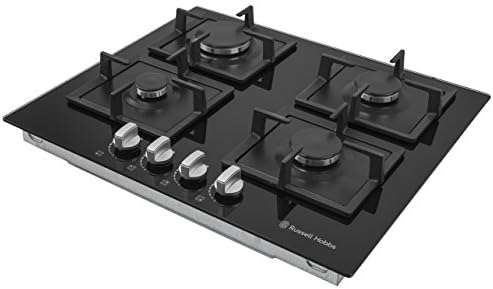 Russell Hobbs RH60GH402B Black Glass 59cm Wide, 4 Burner Gas Hob, Free 2 Year Guarantee