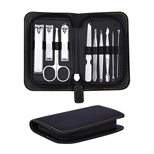 Fixbody Nail Clippers Set, Professional Manicure Set And Pedicure Kit, 10 Pieces Nail Care Kit, Toenail Clippers With Black Leather Case, Gift For Men And Women #TOP9