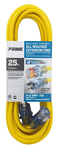 Prime Wire & Cable Lt511725 25-Foot 14/3 Sjtow Bulldog Tough Extension Cord With Primelight Indicator Light, Yellow #TOP1