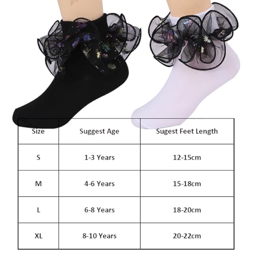 2 Pairs Glitter Flower Ruffle Double Layer Lace Princess Socks Casual Comfy Frilly Dress Ankle Socks Cute Soft Crew Socks2