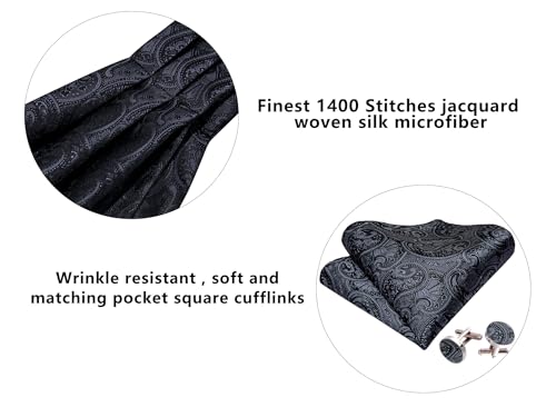 Image of Barry.Wang Ascot Ties Cravat Tie Men Paisley Plaid Scarf Self Tie Pocket Square Cufflinks Set Wedding Party