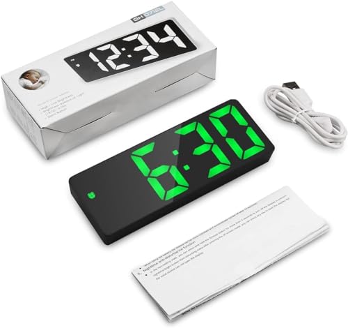 Image of AMIR Alarm Clock, LED Clock for Bedroom, Electronic Desktop Clock with Temperature Display, Adjustable Brightness, 12 /24H Display for Home (Plug Not Included)