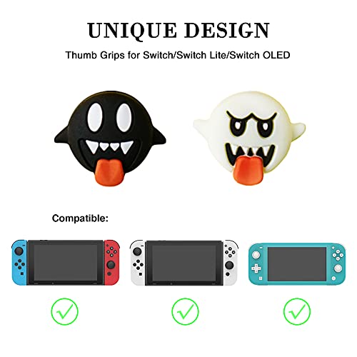Perfectsight Switch Thumb Grips, Cut Joystick Caps For Nintendo Switch, 4 Pcs Thumbstick Cover For Switch Lite, Switch Oled, Analog Stick Button Cover For Ns Joycon Controller (Black White Ghosts) #TOP2