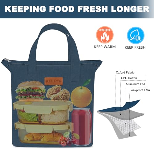 KUBYA Lunch Box for Women, Lunch Bag for Women Men Adult Simple Lunchbox Reusable Lunchbag Insulated Lunch Boxes Large Capacity Cute Lunch Tote Bag, with Food Storage Bags for Work, Office or Picnic - Thumbnail 5