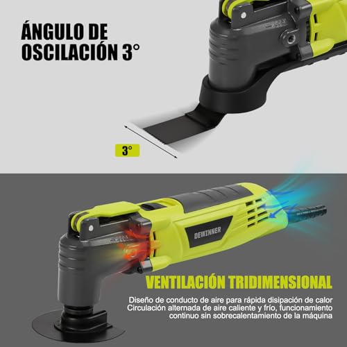 Miniatura 4 de Dewinner 300w Multiherramienta Oscilante Con Ángulo De Oscilación De 3 , Herramientas Oscilantes Con 6 Velocidades, 15000-22000rpm, 28 Accesorios, Herramienta Multifunción Para Cortar, Lijar, Raspar
