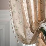 TIVNICO Boho Curtains 2 Panels 84 Inch Long, Floral Linen Cottagecore Bedroom Curtains, Cute Wildflower Farmhouse Beige Drapes with Tassels, Privacy Light Filtering