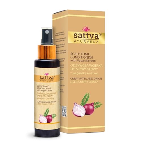 SATTVA Tonico per capelli con cheratina vegana – Riparazione e volume – Tonico naturale per cuoio capelluto secco e prurito – Senza alcool – Dermatologicamente testato (Curry)