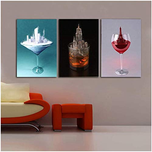 Décoration Murale Verre à Vin Moderne | Peinture Toile Cuisine 50x70