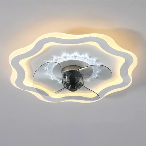 Ventilador de Techo Estilo escandinavo, Delgado, Inteligente, silencioso, Simple, acrílico, 18.9 Pulgadas, LED con Control Remoto, para Dormitorio, Comedor, Sala de Estar, Color bl