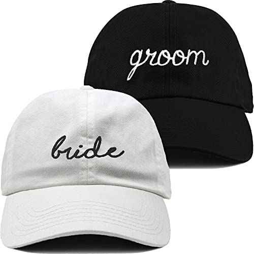 Funky Junque Women's Bridal Baseball Cap for Bachelorette Parties, 1 Bride (White/Black) & 1 Groom (Black/White), One size