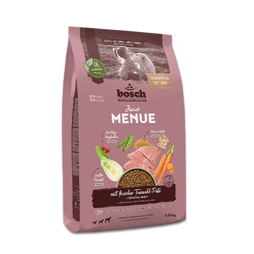 Bosch HPC MENUE Junior Tierwohl-Pute + Hafer & Hirse| Hundetrockenfutter zur Aufzucht mittelgroßer Rassen | 1 x 2,4 kg