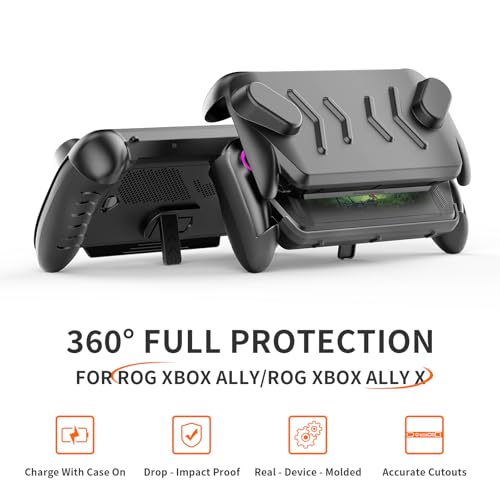 Image of Full Protective Case Cover Compatible with ASUS ROG Xbox Ally /Ally X,Protective Case with Detachable Front Shell,Frosted Anti-Slip Handheld Design-Black