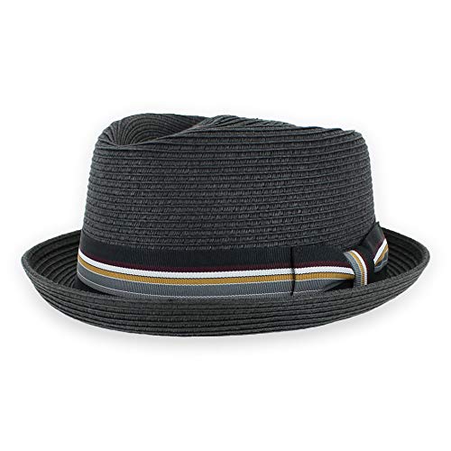 Image of Belfry Men /Women Summer Straw Pork Pie Trilby Fedora Hat in Blue, Tan, Black