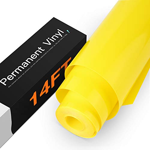 Image of HTVRONT Yellow Permanent Vinyl - 12 inch x 14 FT Permanent Adhesive Glossy Yellow Vinyl Roll Compatible with Cricut Cutting Machine, Silhouette, Cameo Cutters, Signs, Scrapbooking, Craft, Die Cutters