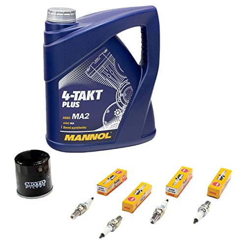 Wartungspaket Öl 4L + Ölfilter + Zündkerzen für Yamaha YZF-R6 600 RJ03 Baujahr 1999-2002