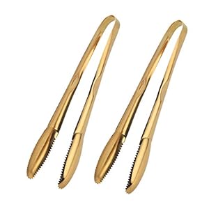 2-Pack 9 Inch Stainless Steel Gold Salad Tongs, Non-slip & Easy Grip Smart Locking Clip Handy Utensil for Cooking, Serving, Barbecue, Buffet, Salad, Ice, Oven