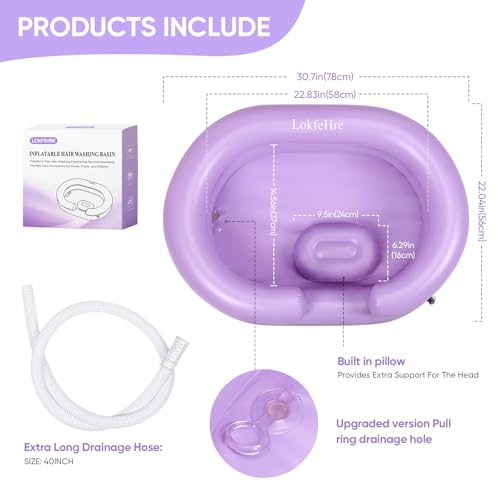 Purple 23in Larger Inflatable Shampoo Basin, Upgraded Quick Drainage Ergonomic Wide Neck Hair Washing Bowl, Leakproof Eco PVC Sink with Drain Hose for Bedridden Elderly Disabled Home Care Locs Detox by LOKFEHRE - Used condition - Image 5