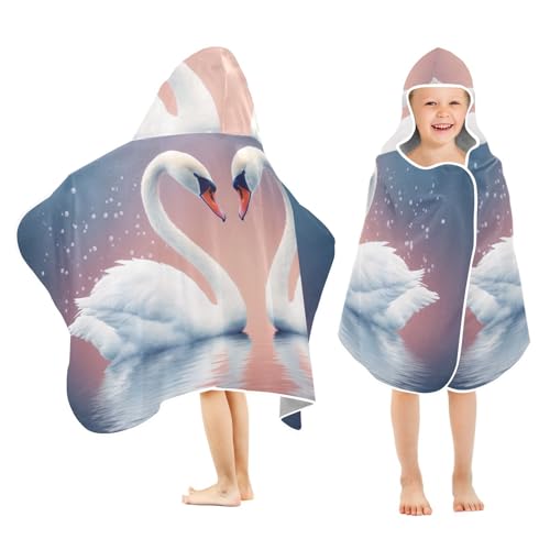 ISAOA Swan Lake Hooded Bath Towel For Kids, Swim Pool and Beach Towels, Travel Children Bath Towels Quick Dry and Lightweight, 127 x 60 cm