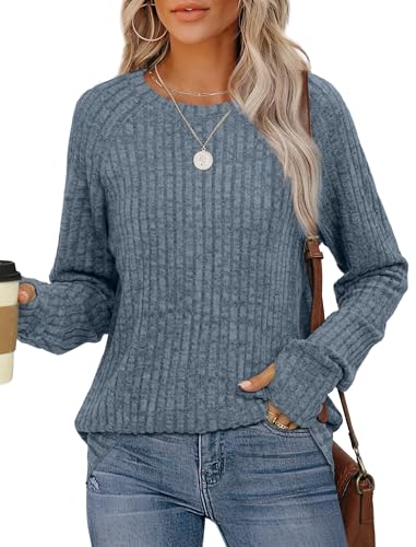 Image of Saloogoe Women's Long Sleeve Top Crewneck Basic Lightweight Fall Shirt with Thumb Hole