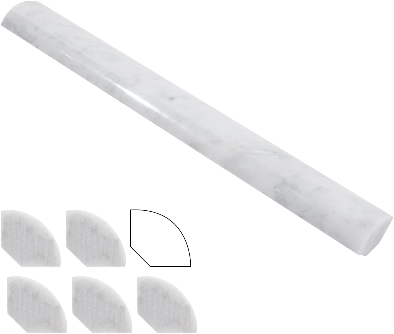 Lovdeco Carrara 1" X 12" Marble Quarter Round Tile Liner, Edge Trim Molding for Shower and Backsplash, Bullnose Tile Trim Polished, 6 Pcs/Box