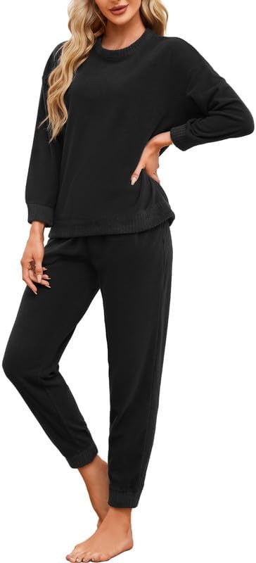 HEARTNICE Womens Pajamas Set Lightweight Fleece Outfit Soft Lounge Pjs Cozy Sleepwear with Jogger Set 2 Piece Long Pullover