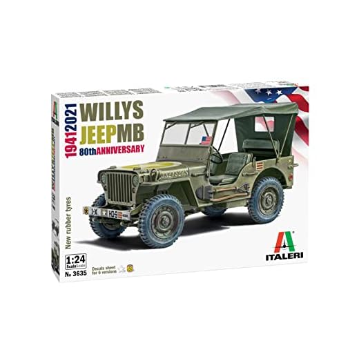 Italeri 3635 1:24 Willys Jeep MB 80th Anniversary - Modellbau, Bausatz, Standmodellbau, Basteln, Hobby, Kleben, Plastikbausatz, detailgetreu, Mehrfarbig