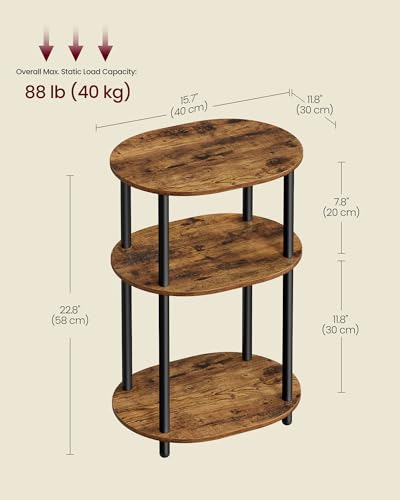 Image of VASAGLE Side Table, Small End Table, Tall Nightstand for Living Room, Bedroom, Office, Bathroom, Steel Frame, Industrial Style, Oval, Rustic Brown and Ink Black ULET288K101