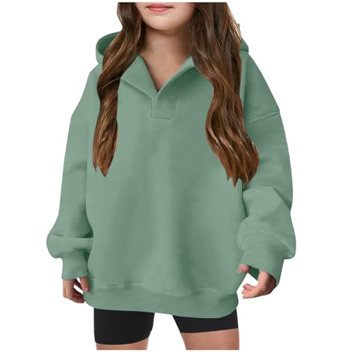 Girls Hooded Sweatshirts Oversized V Neck Hoodies Fashion Casual Long Sleeve Pullover Tops Preppy Clothes