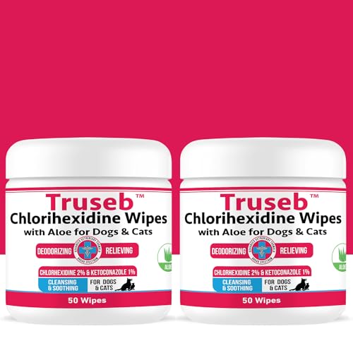 Pet Health Pharma Truseb Topical for Dogs, Cats and Horses - with Aloe for Cleansing (Ketoconazole & Chlorhexidine Wipes, 100 Count)