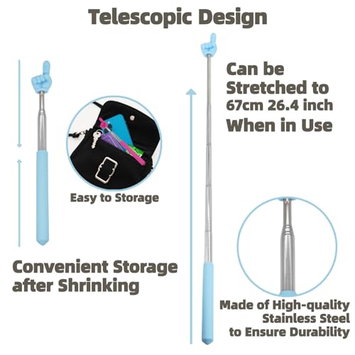 4 Stück Zeigestab Ausziehbar Finger, Bunter Teleskop Edelstahl Zeigestock mit Fingerform für Lehrer, Ausziehbare Hand Zeiger für Klassenzimmer,Lesungen,Vorträge,Schulunterricht Präsentationen