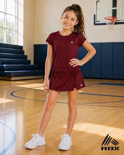Image of RBX Girls Athletic Skort Set - 2 Piece Workout Outfit with Performance Graphic Tee & Athletic Skort for Girls