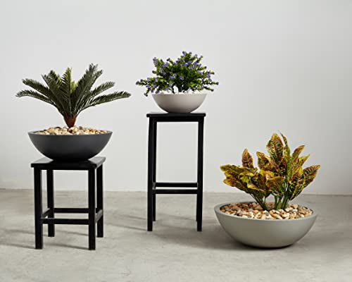 Craftandform Indoor/Outdoor Large Nordic Minimalist Fiberstone Lightweight Round Low Bowl Planter Pot/ 20, 16, 12 In Mattefinish Accent Centerpiece Patio Décor (Large: 19.75" D X 6.5" H, Smooth Gray) #TOP7