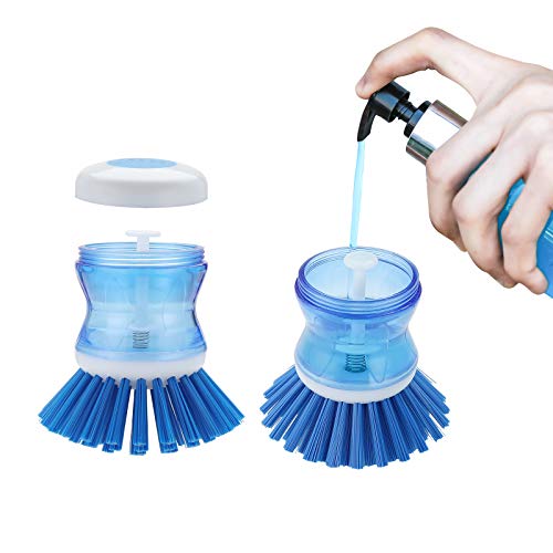Dish Brush With Soap Dispenser For Dishes Pot Pan Kitchen Sink Scrubbing, Blue 2Pcs #TOP2