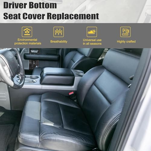 Priprilod Black Leather Driver Side Bottom Replacement Seat Cover Compatible with Ford F150 Lariat 2004 2005 2006 2007 2008 by Priprilod - Image 2