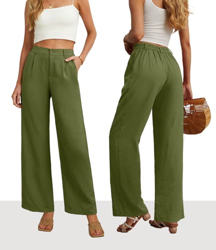 Image of Feiersi Womens Casual Wide Leg Pants High Waisted Button Down Straight Long Trousers Palazzo Pants