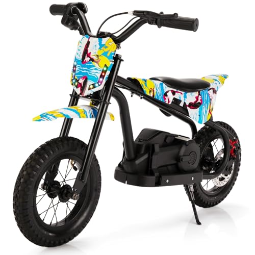 TOBBI Kids Dirt Bike 24V Electric Toddler Motorcycle w/3-Speed Modes, Max Weight 143LBS, Up to 13MPH Off-Road Motor Bike for Children with Dual Brakes, LED Power Display