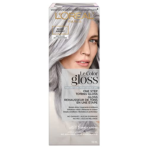 L’Oreal Paris Le Color Gloss One Step In-Shower Toning Hair Gloss, Neutralizes Brass, Conditions & Boosts Shine, Silver, 4 Ounce
