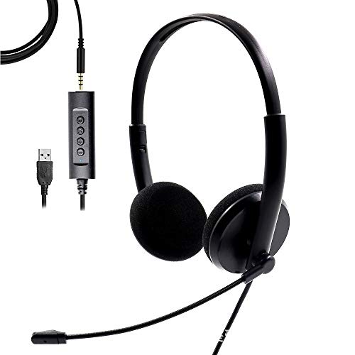 Eadidi USB Headset Computer, Headset with Microphone, Lightweight PC Headset Wired Headphones Business Headset for Skype Webinar Cell Phone Call Center (Black) Cover
