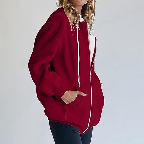 Womens Zip Up Hoodies Long Sleeve Solid Oversized Y2K Jacket with Pockets Casual Sweatshirts3