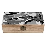 Zxlophysis Quadratische Holzkiste, Grau Camouflage Holz Aufbewahrungsbox, Dekorative Home Holzkiste für Sammlerstücke