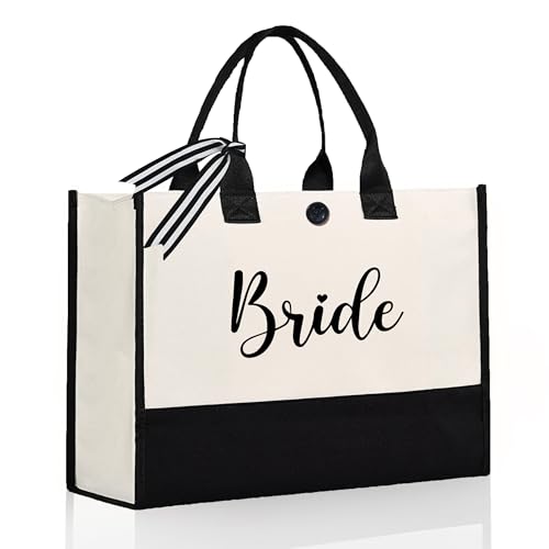 Image of Afterprints Mrs Bride Canvas Tote Bag, Gifts for Bridal Shower, Wedding Gifts for Bride to Be, Future Mrs, Engagement (Bride), White and Black