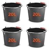 MYPURECORE Set of 4 Large 20L (5.2 Gallon) Black Plastic Buckets with Handles - Sturdy Multipurpose Containers with Measuring Scale - Ideal for Builders, Car Washes, Bathroom, Home & Garden. (4) - Image 1