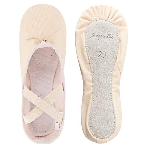 tanzmuster Ballettschuhe Mädchen - DANI - ganze Ledersohle- Sandfarben Größe 31 - Ballettschläppchen für Kinder - rosa beige Tanzschuhe fürs Ballett