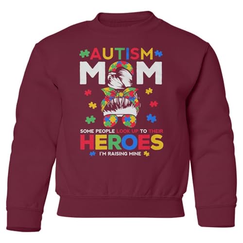 Autism Mom - Raising My Hero Autism Awareness Month Youth Crewneck Sweatshirt
