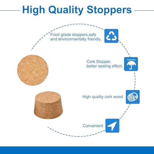 INCREWAY Konische Holzkorken, 4 Stück, konische Flaschenverschlüsse aus Holz für Weinflaschen, Ersatzkorken für Weinflaschen, Glasbehälter, 63 x 53 x 35 mm (INC-YF40-890-EU8)