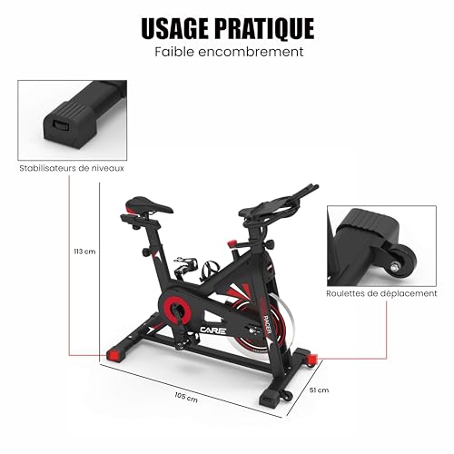 CARE FITNESS - VÉLO DE BIKING - Speed racer - velo d'appartement avec écran LCD-Masse d'inertie 22kg-Guidon et selle réglable – Image 6